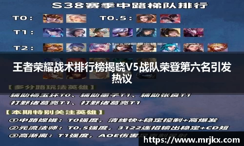 王者荣耀战术排行榜揭晓V5战队荣登第六名引发热议